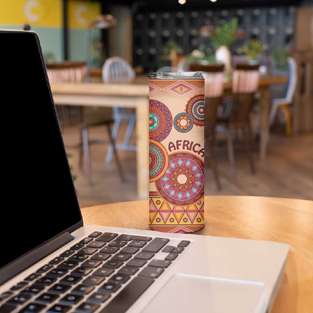 Afro Tribal Traditional Pattern Skinny Tumbler Beige Motif LT9