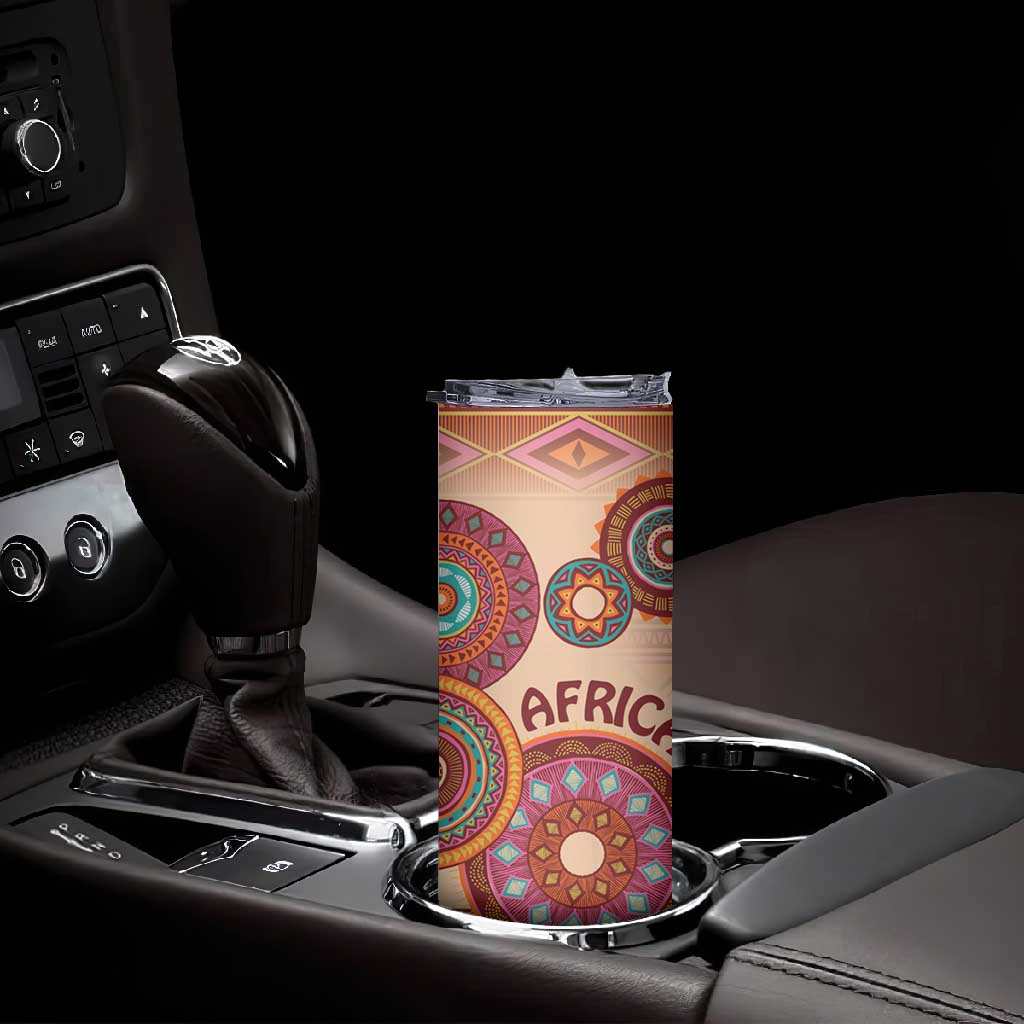 Afro Tribal Traditional Pattern Skinny Tumbler Beige Motif LT9