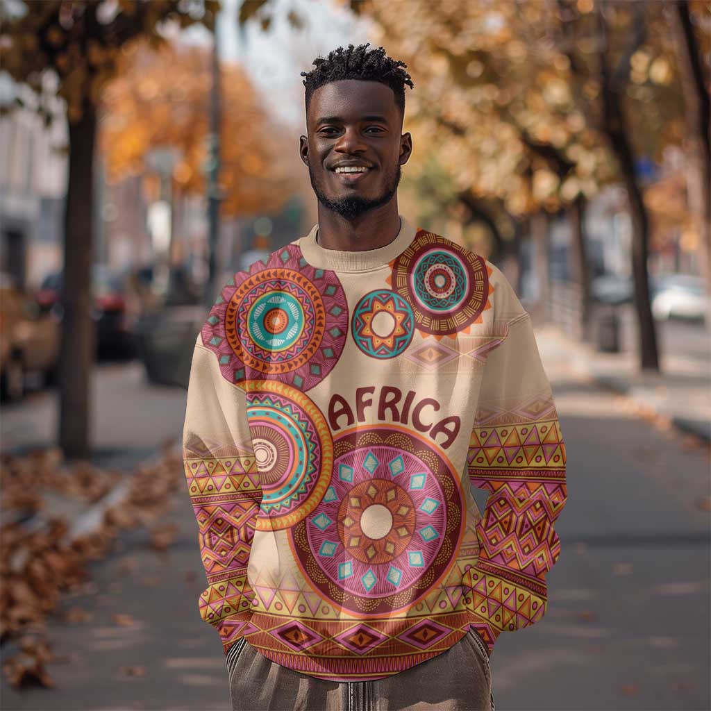 Afro Tribal Traditional Pattern Sweatshirt Beige Motif LT9