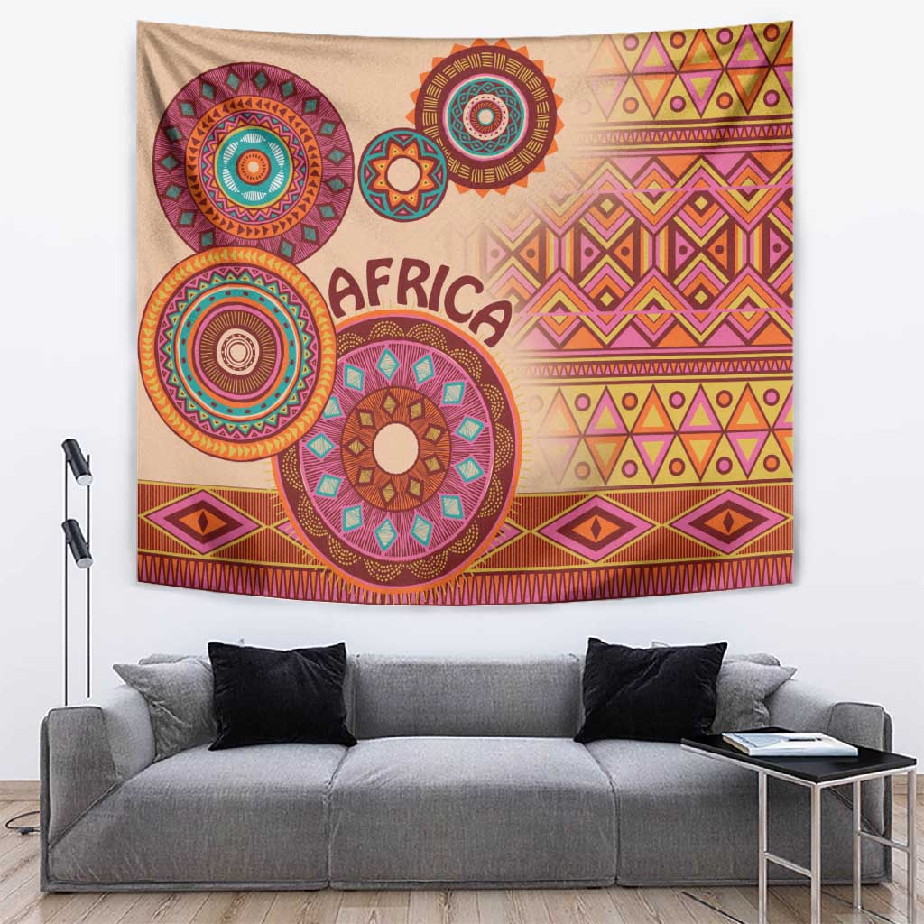 Afro Tribal Traditional Pattern Tapestry Beige Motif LT9