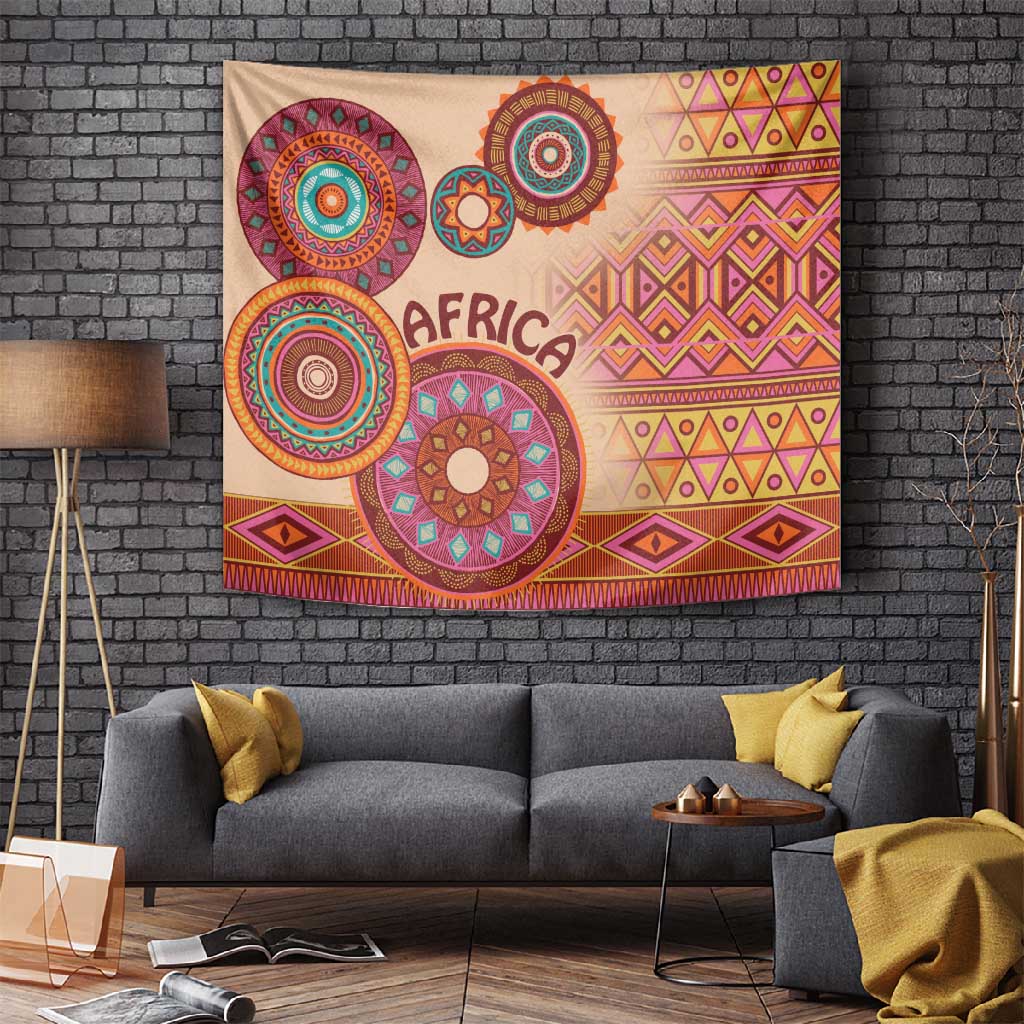Afro Tribal Traditional Pattern Tapestry Beige Motif LT9