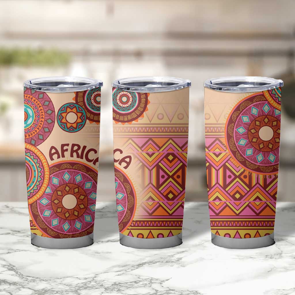 Afro Tribal Traditional Pattern Tumbler Cup Beige Motif LT9