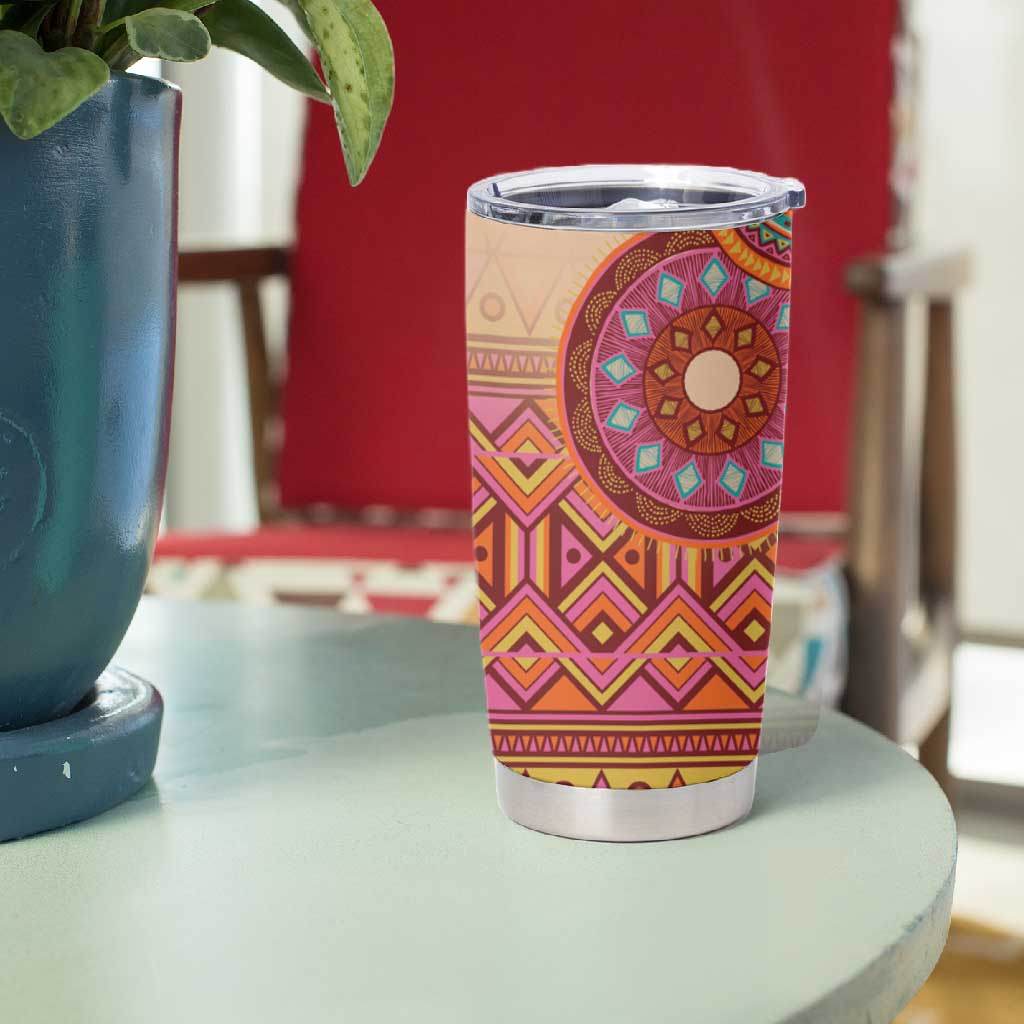 Afro Tribal Traditional Pattern Tumbler Cup Beige Motif LT9