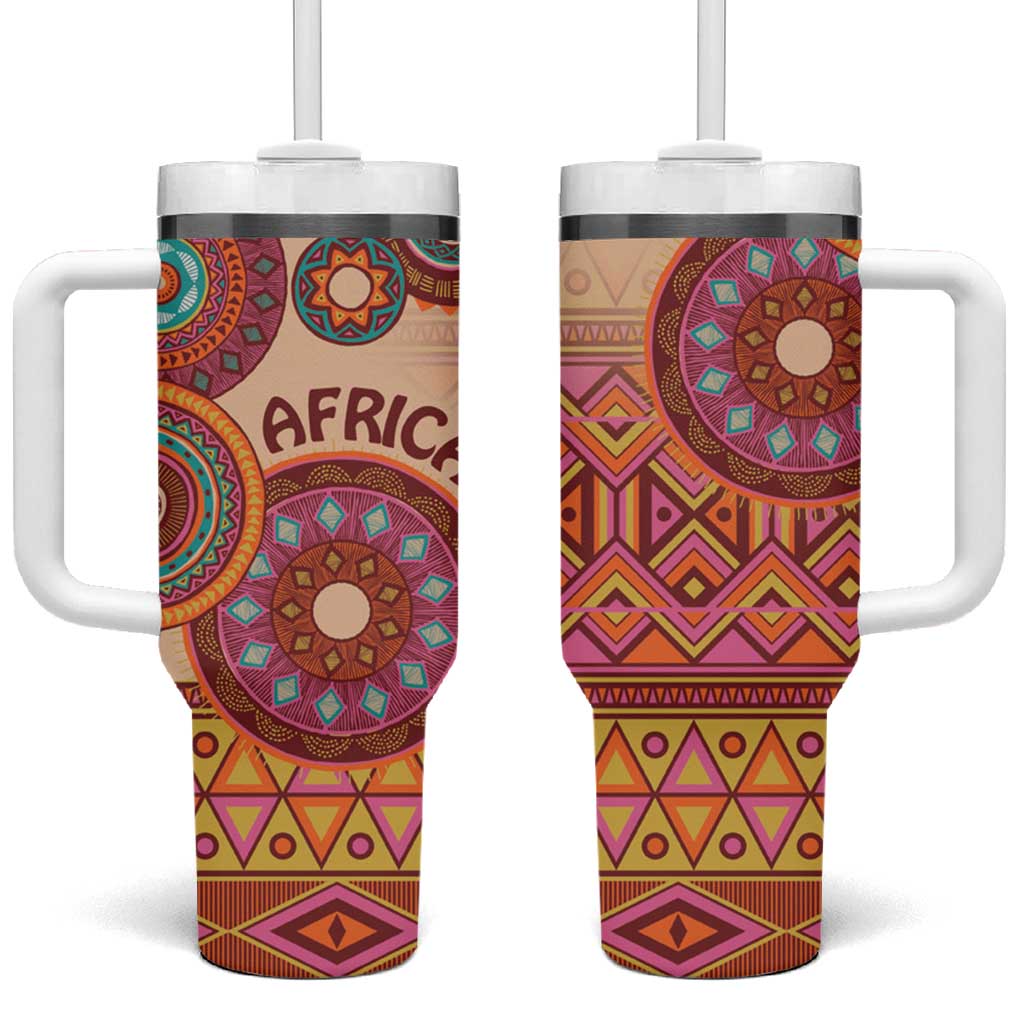 Afro Tribal Traditional Pattern Tumbler With Handle Beige Motif LT9