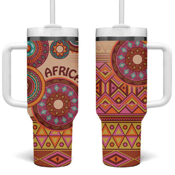 Afro Tribal Traditional Pattern Tumbler With Handle Beige Motif LT9