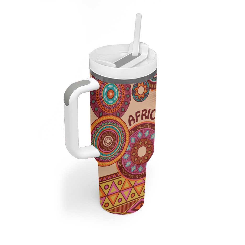 Afro Tribal Traditional Pattern Tumbler With Handle Beige Motif LT9