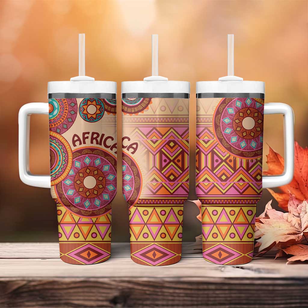 Afro Tribal Traditional Pattern Tumbler With Handle Beige Motif LT9
