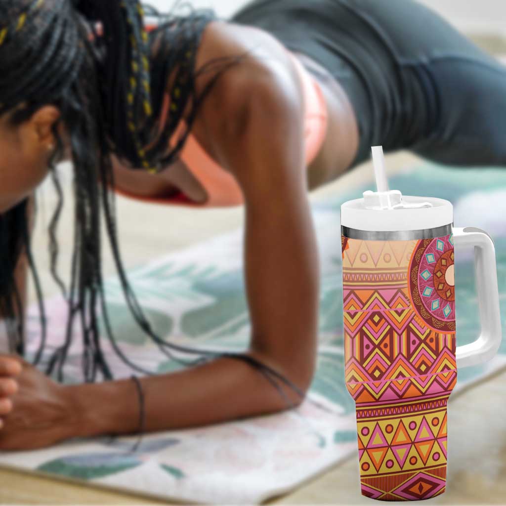 Afro Tribal Traditional Pattern Tumbler With Handle Beige Motif LT9