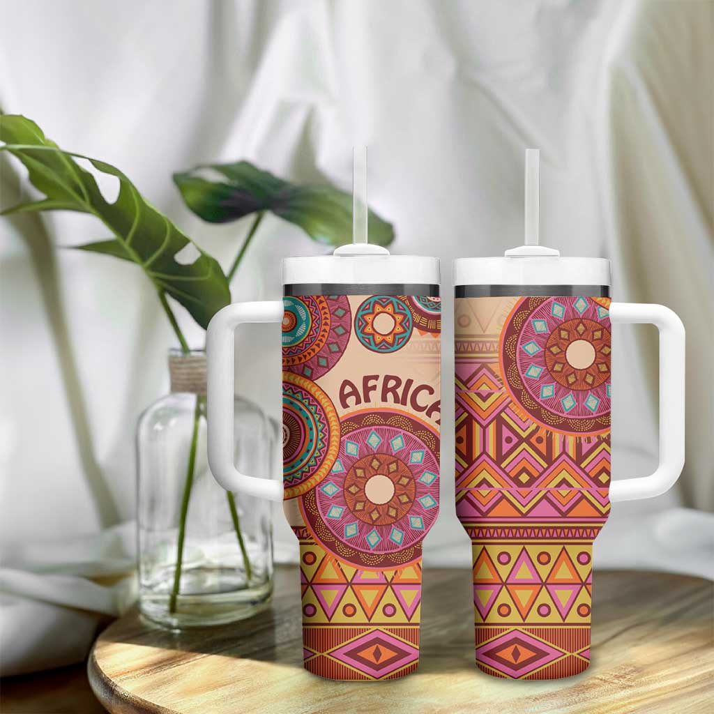 Afro Tribal Traditional Pattern Tumbler With Handle Beige Motif LT9