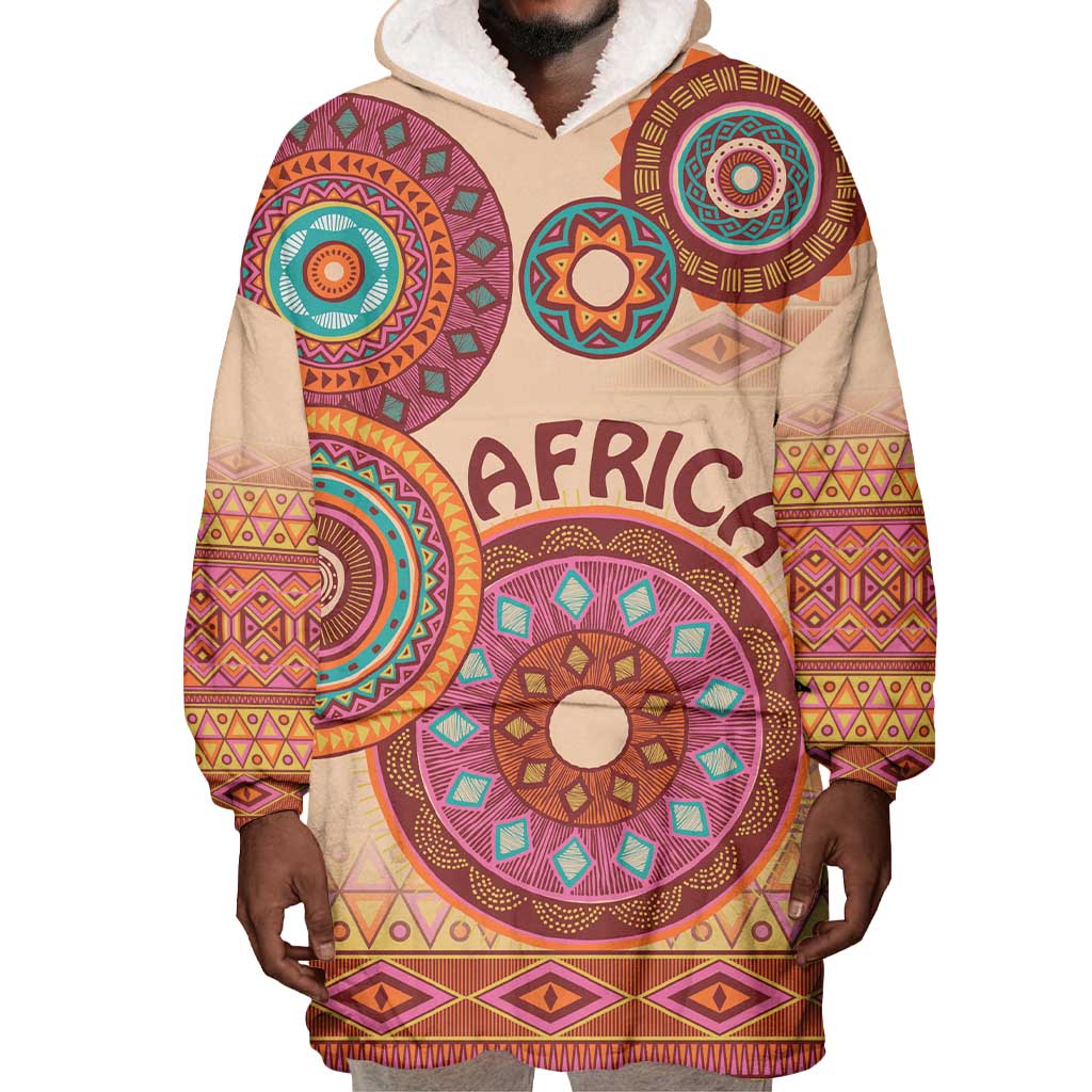 Afro Tribal Traditional Pattern Wearable Blanket Hoodie Beige Motif LT9