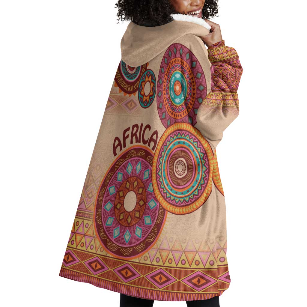 Afro Tribal Traditional Pattern Wearable Blanket Hoodie Beige Motif LT9