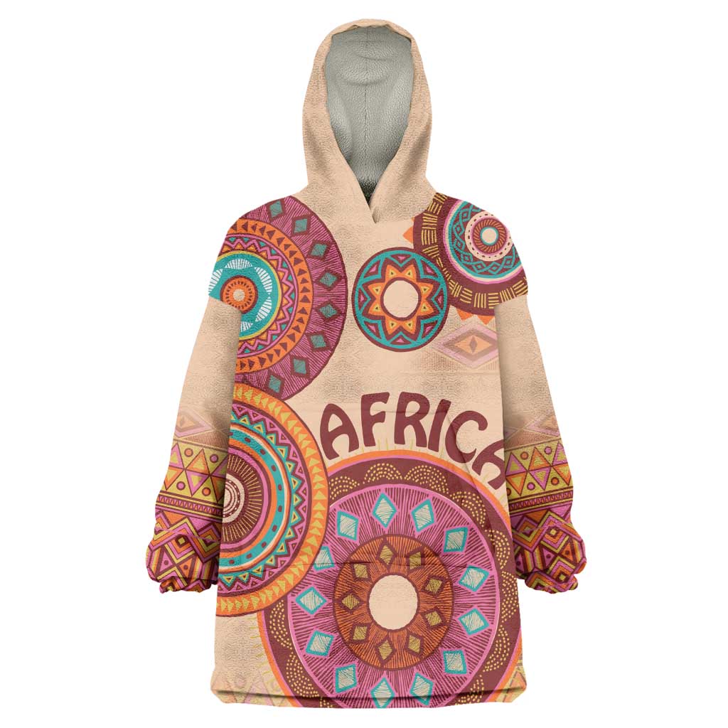 Afro Tribal Traditional Pattern Wearable Blanket Hoodie Beige Motif LT9
