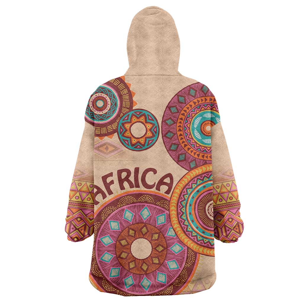 Afro Tribal Traditional Pattern Wearable Blanket Hoodie Beige Motif LT9