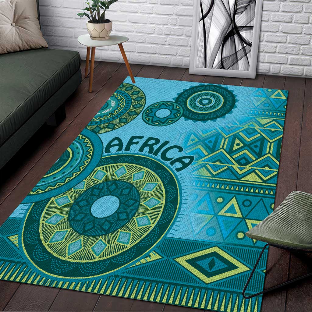Afro Tribal Traditional Pattern Area Rug Blue Motif LT9