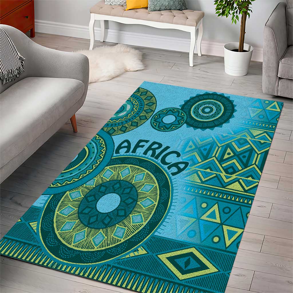 Afro Tribal Traditional Pattern Area Rug Blue Motif LT9