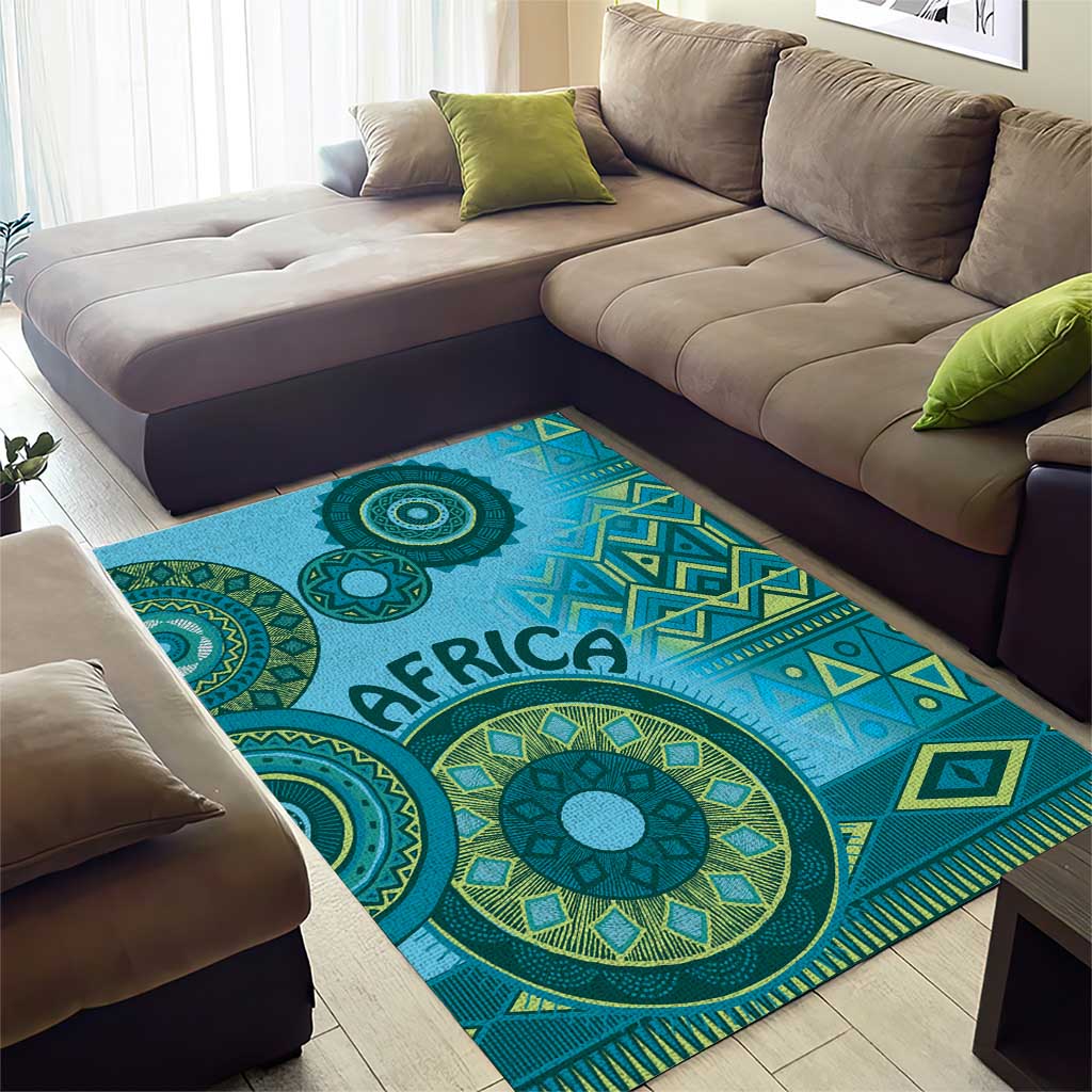 Afro Tribal Traditional Pattern Area Rug Blue Motif LT9