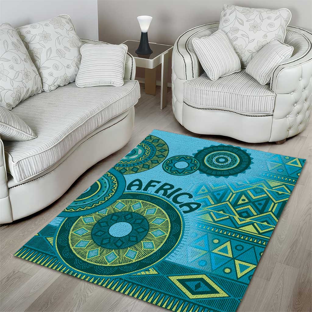 Afro Tribal Traditional Pattern Area Rug Blue Motif LT9