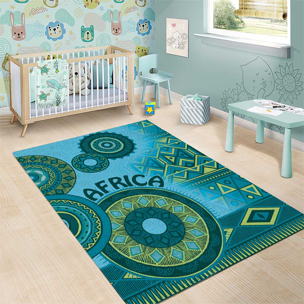 Afro Tribal Traditional Pattern Area Rug Blue Motif LT9