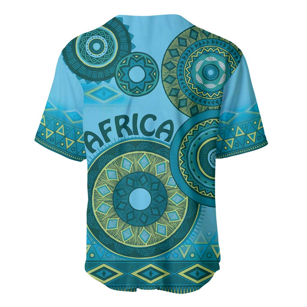 Afro Tribal Traditional Pattern Baseball Jersey Blue Motif LT9