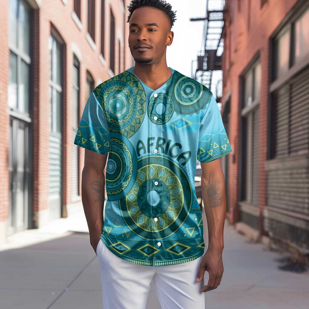 Afro Tribal Traditional Pattern Baseball Jersey Blue Motif LT9