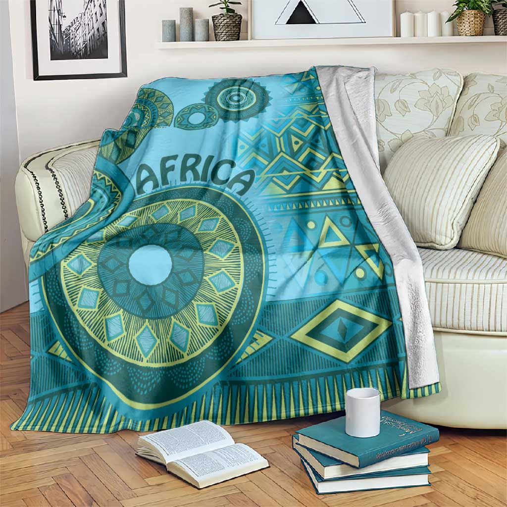 Afro Tribal Traditional Pattern Blanket Blue Motif LT9