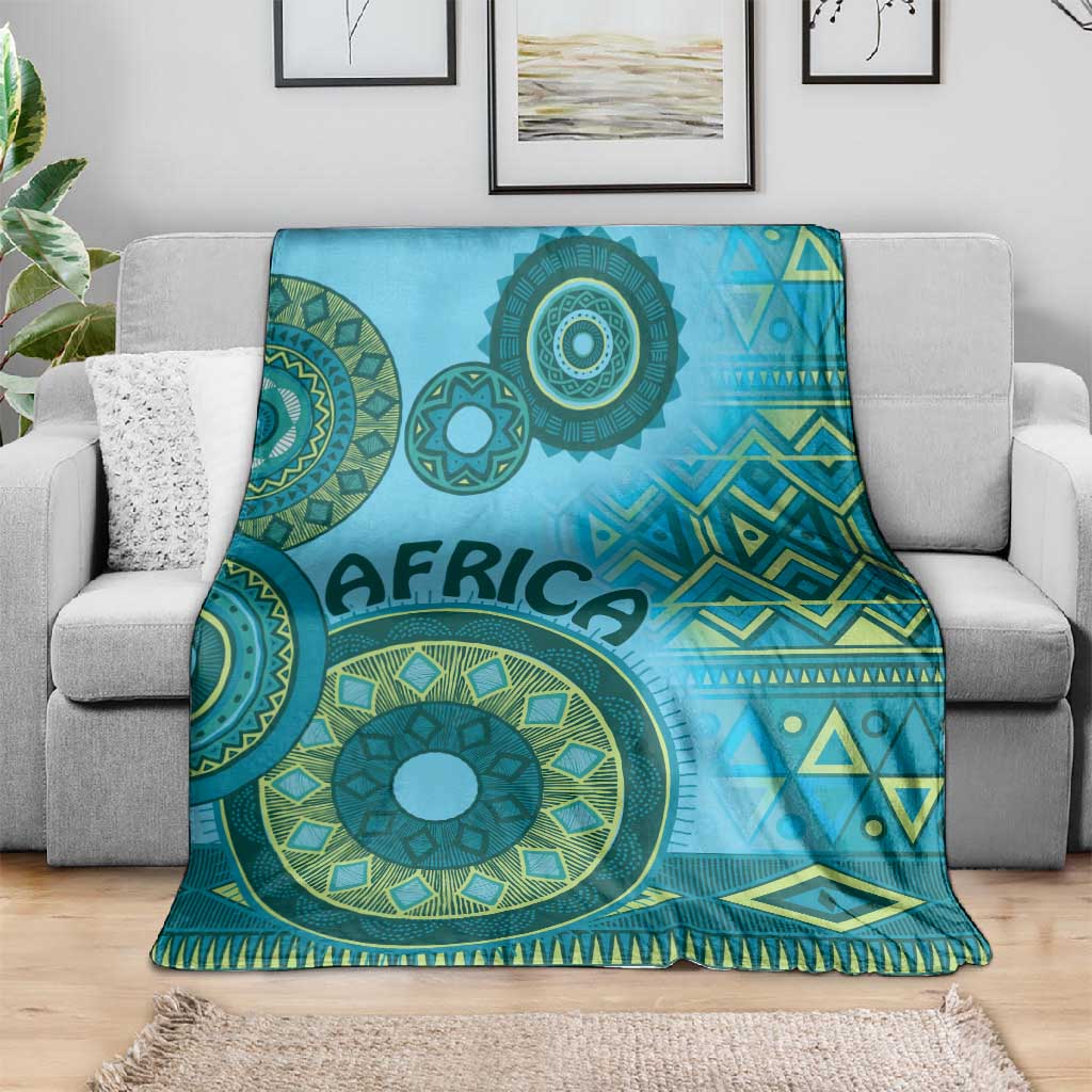 Afro Tribal Traditional Pattern Blanket Blue Motif LT9