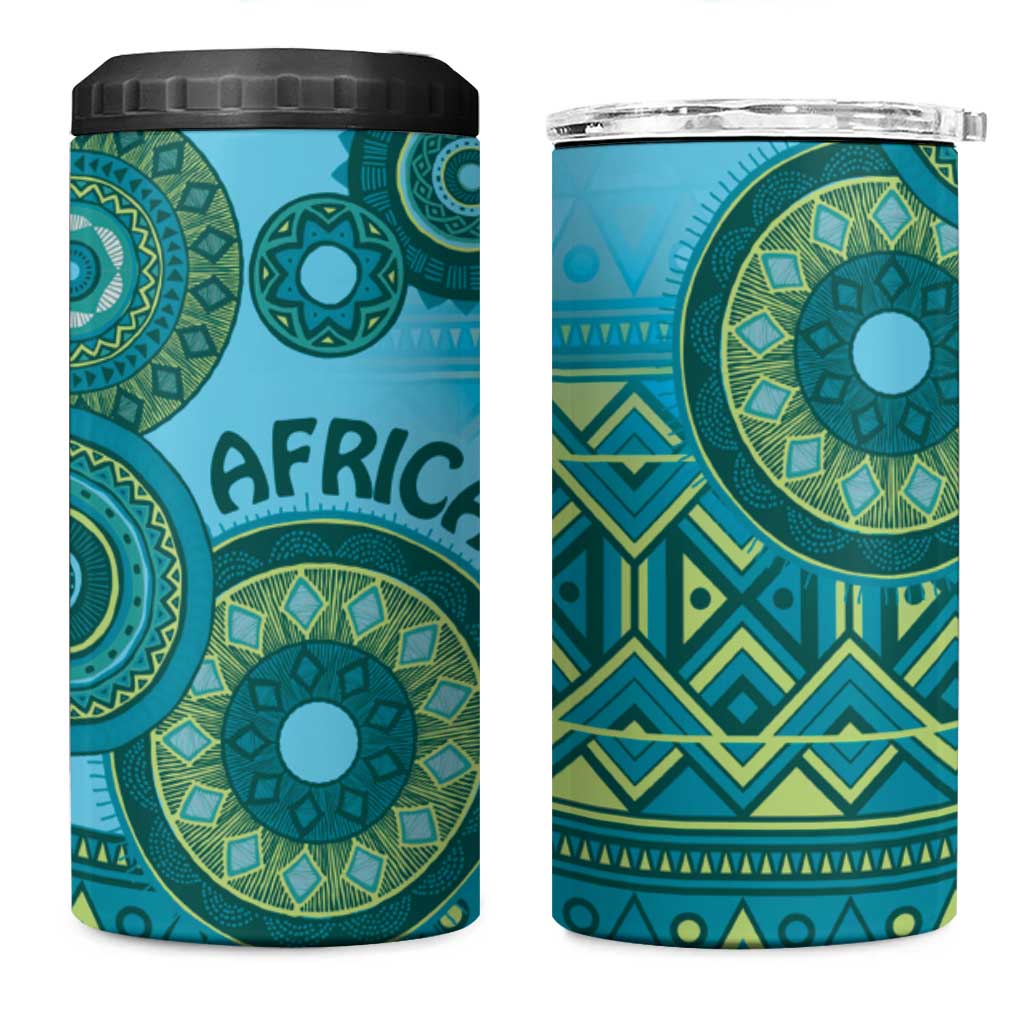 Afro Tribal Traditional Pattern 4 in 1 Can Cooler Tumbler Blue Motif LT9