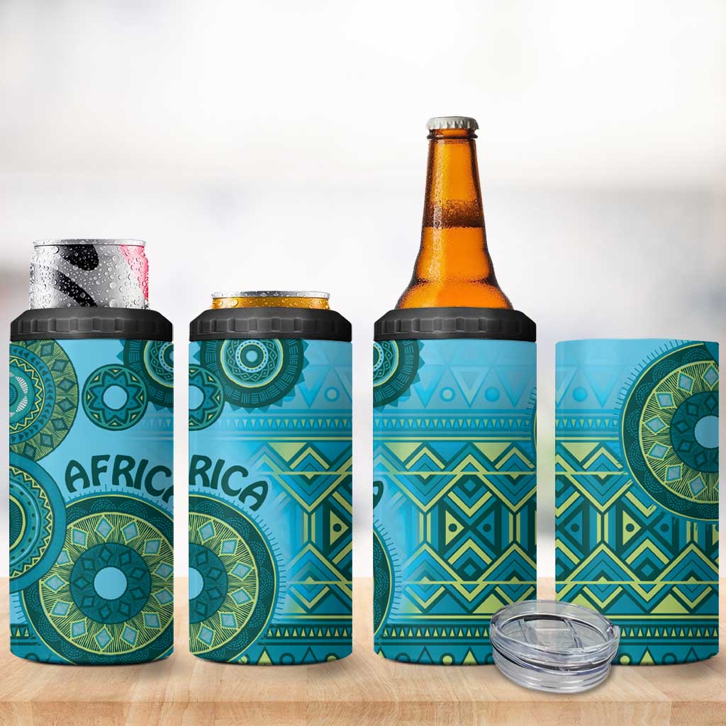 Afro Tribal Traditional Pattern 4 in 1 Can Cooler Tumbler Blue Motif LT9
