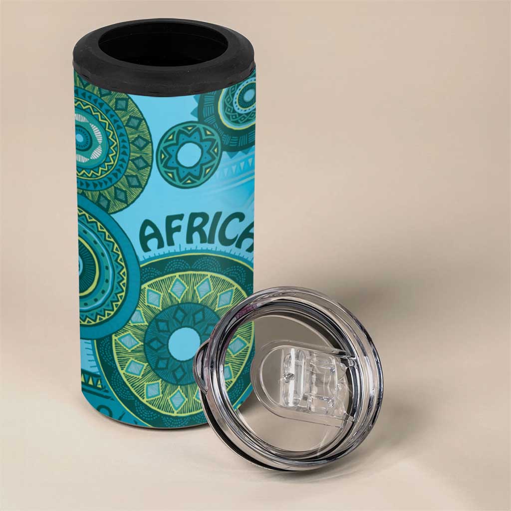 Afro Tribal Traditional Pattern 4 in 1 Can Cooler Tumbler Blue Motif LT9