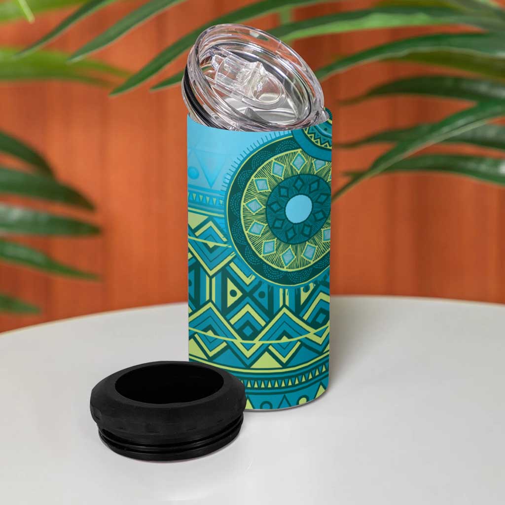 Afro Tribal Traditional Pattern 4 in 1 Can Cooler Tumbler Blue Motif LT9