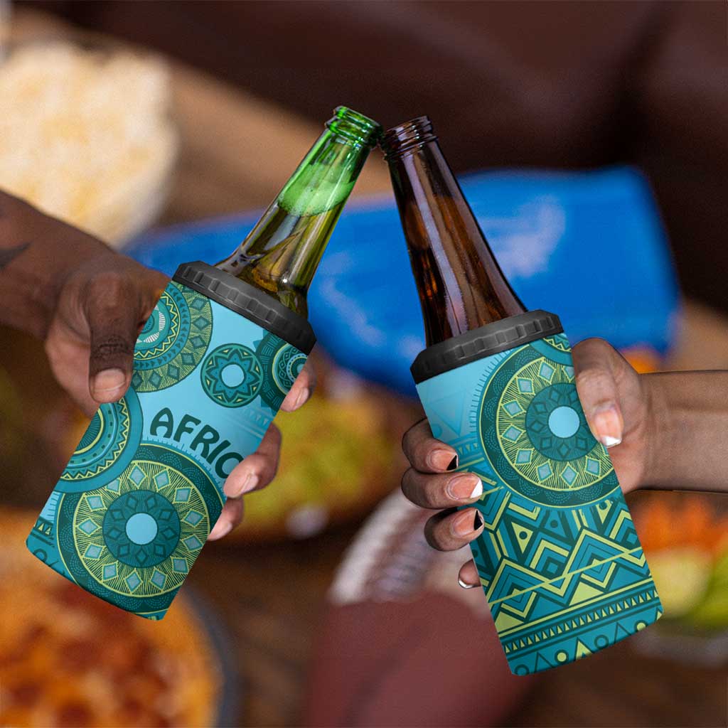 Afro Tribal Traditional Pattern 4 in 1 Can Cooler Tumbler Blue Motif LT9