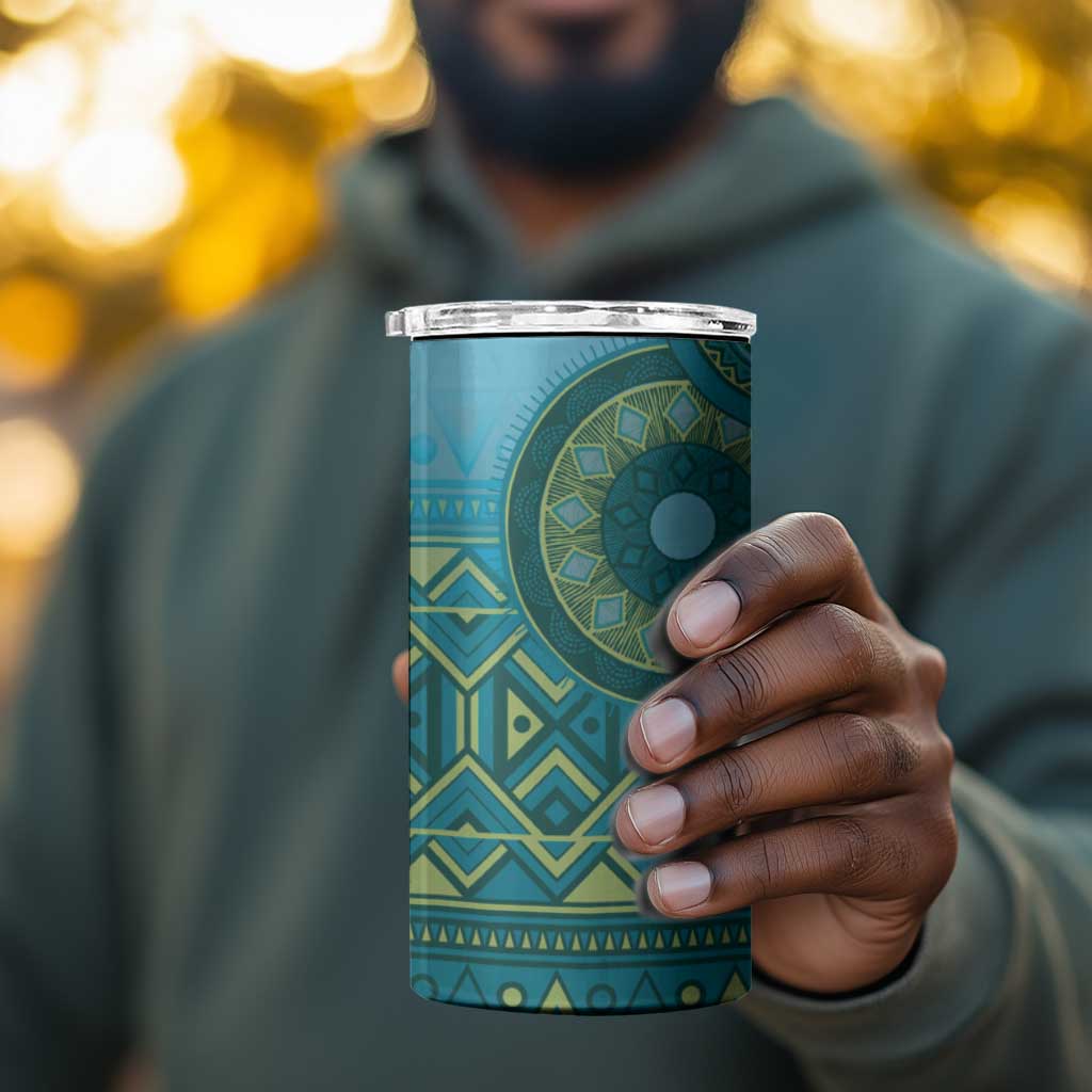 Afro Tribal Traditional Pattern 4 in 1 Can Cooler Tumbler Blue Motif LT9