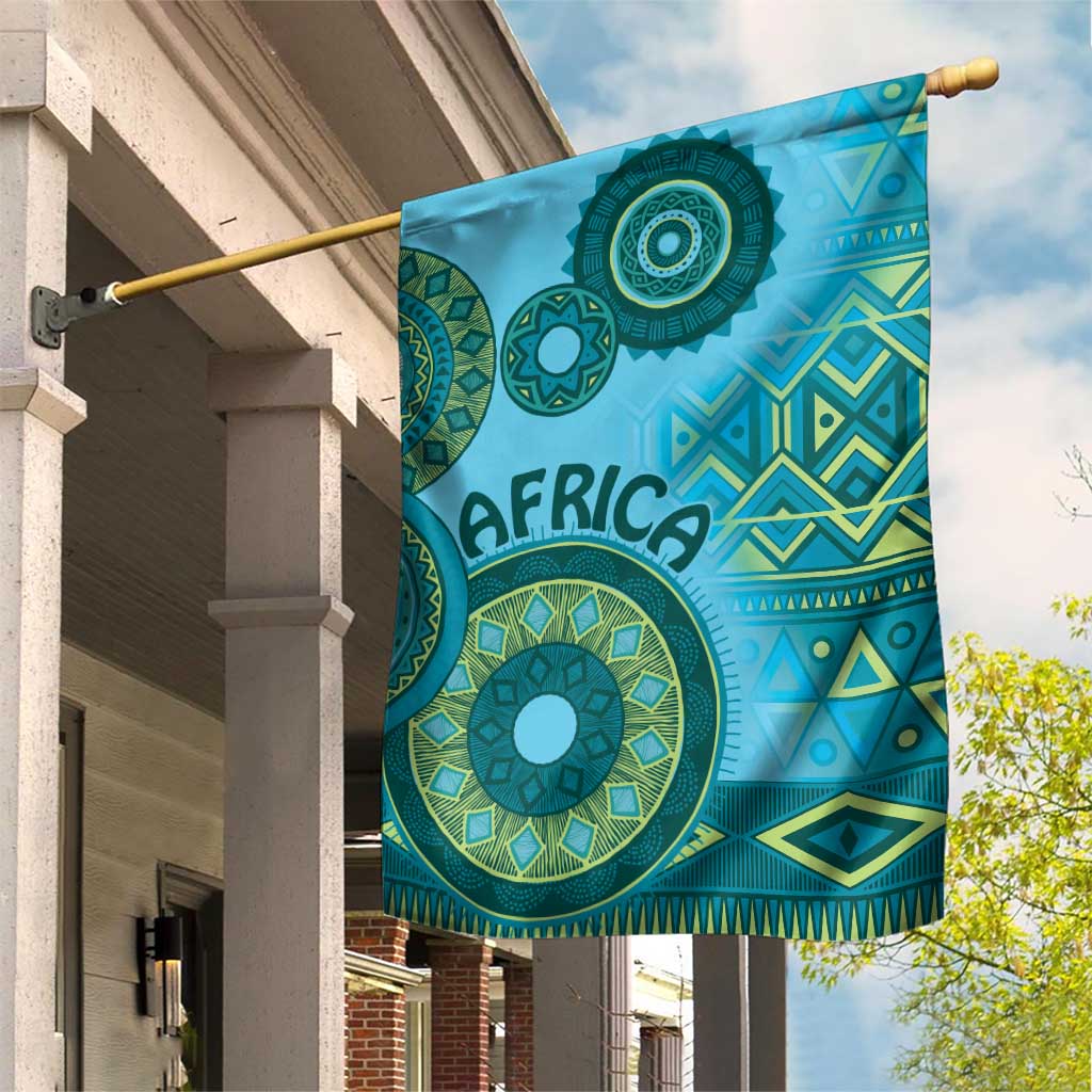 Afro Tribal Traditional Pattern Garden Flag Blue Motif LT9