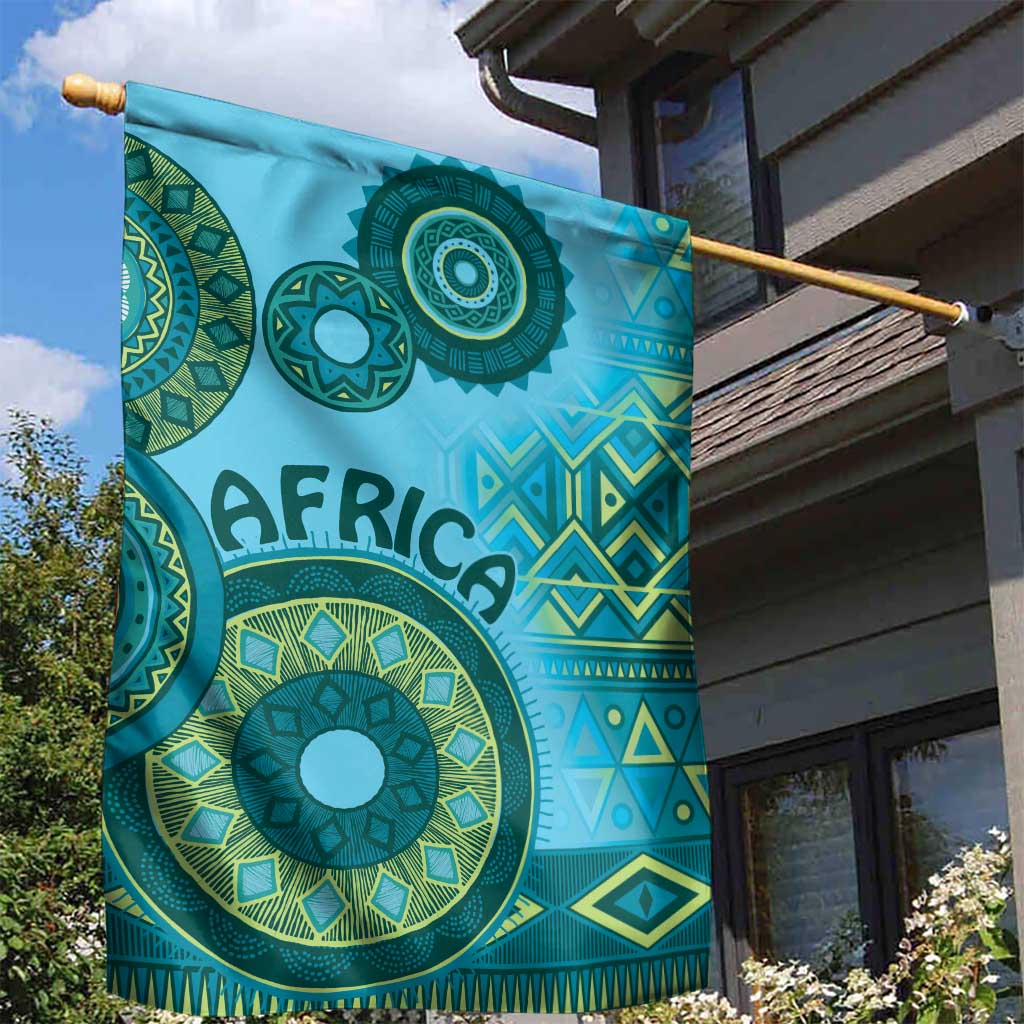 Afro Tribal Traditional Pattern Garden Flag Blue Motif LT9