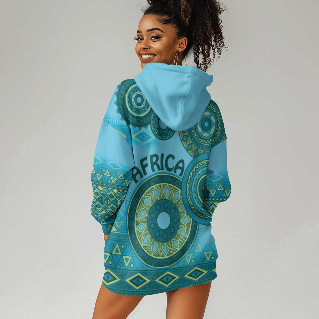 Afro Tribal Traditional Pattern Hoodie Dress Blue Motif LT9