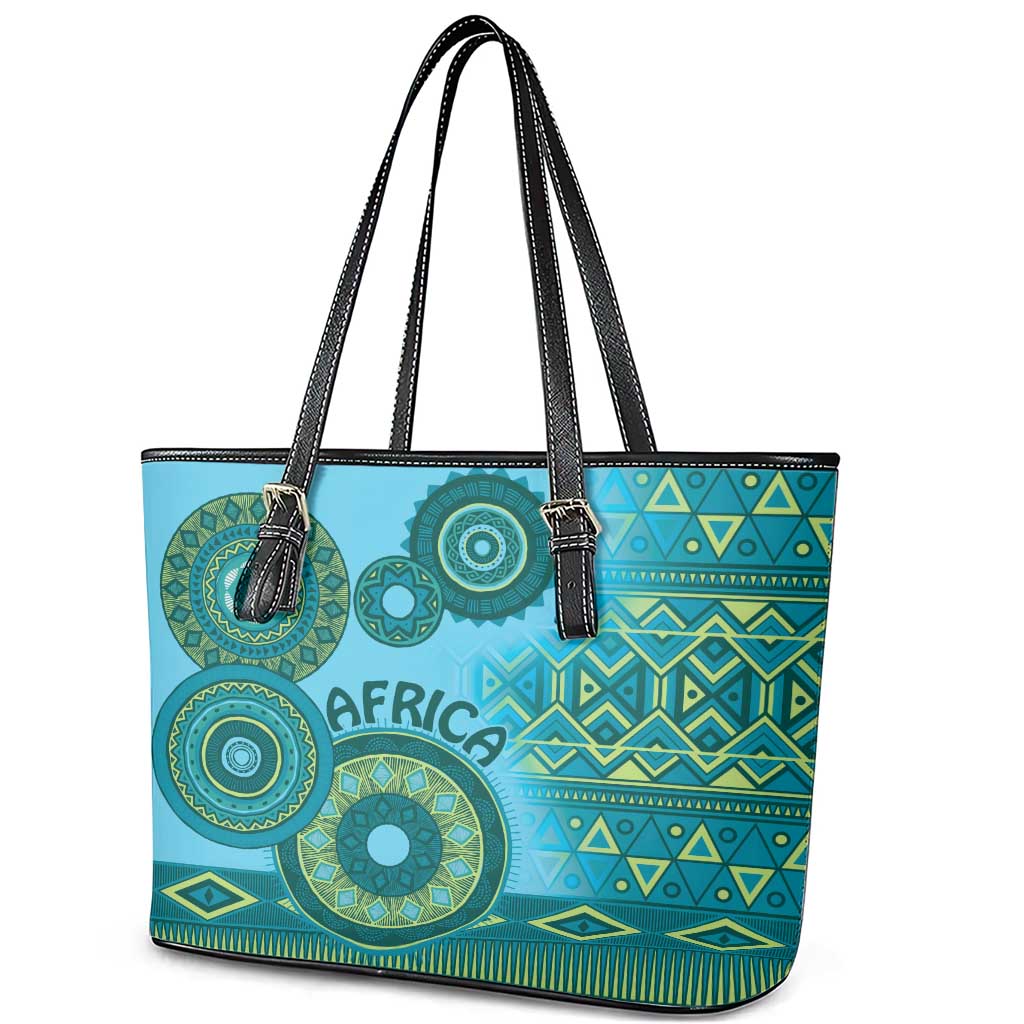 Africa Tribal Traditional Pattern Leather Tote Bag Blue Motif LT9