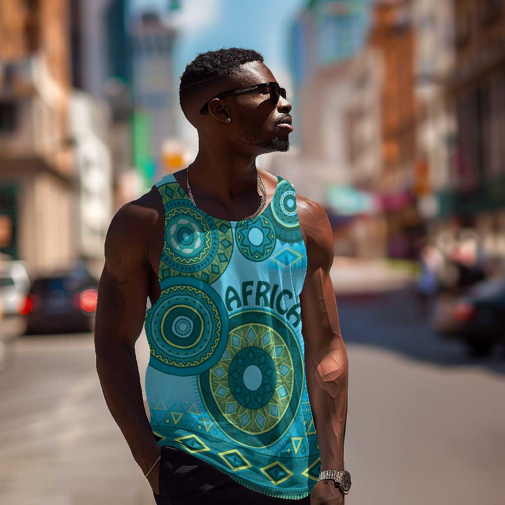 Afro Tribal Traditional Pattern Men Tank Top Blue Motif LT9