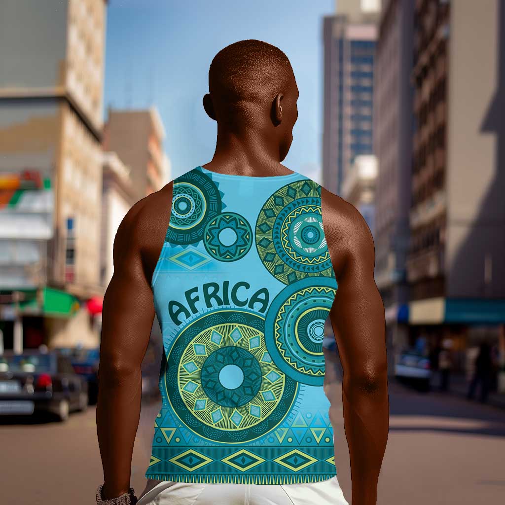 Afro Tribal Traditional Pattern Men Tank Top Blue Motif LT9