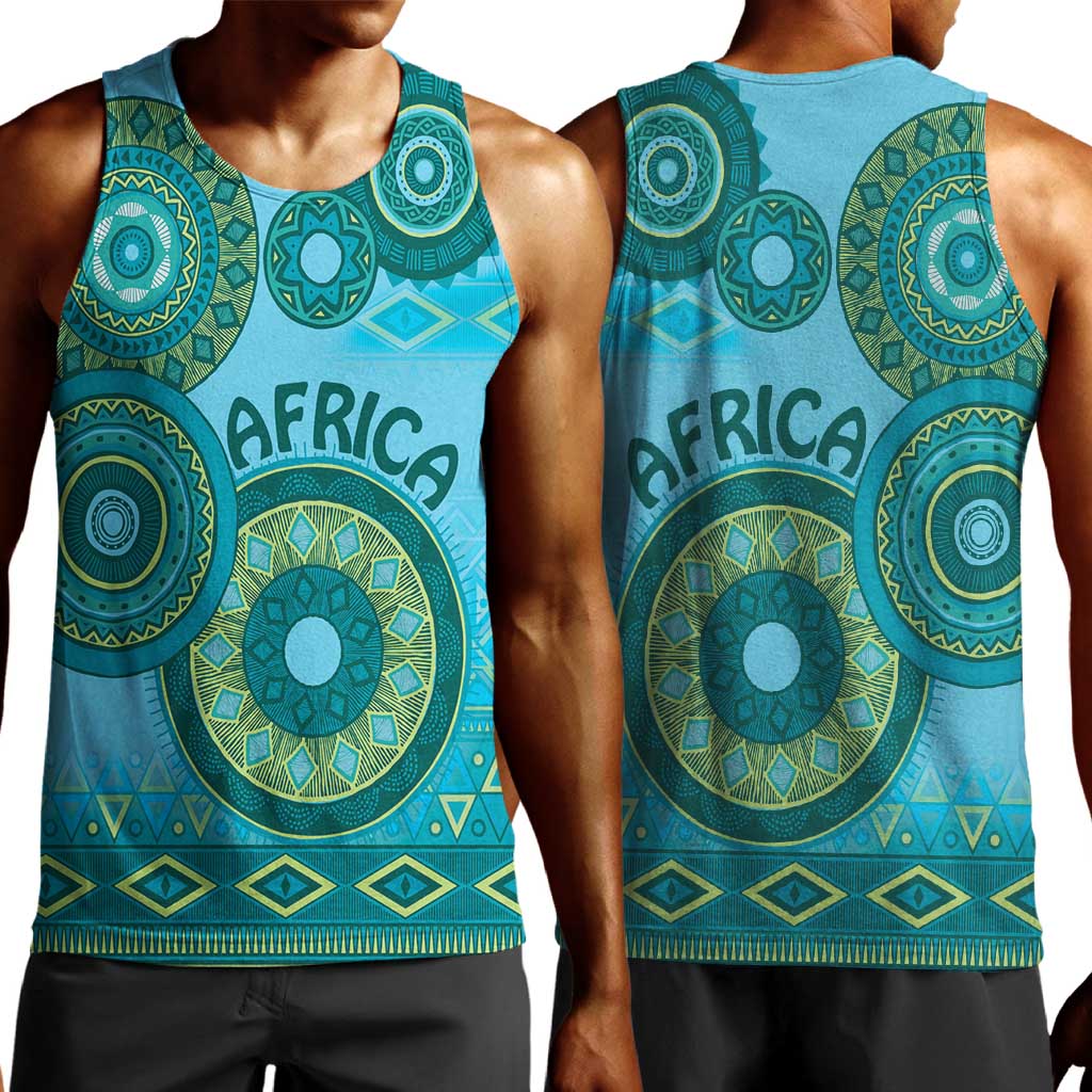 Afro Tribal Traditional Pattern Men Tank Top Blue Motif LT9