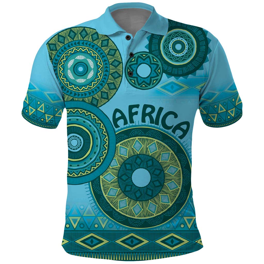 Africa Tribal Traditional Pattern Polo Shirt Blue Motif LT9
