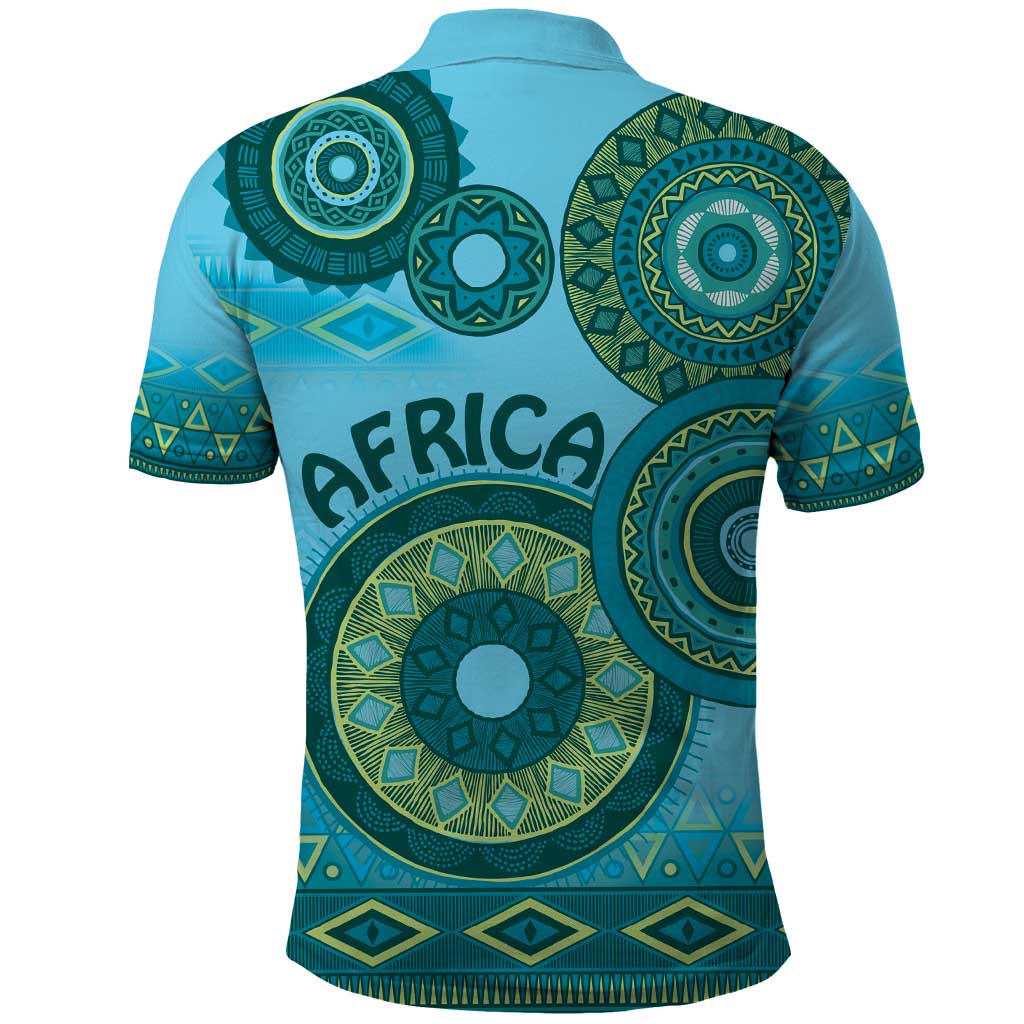 Africa Tribal Traditional Pattern Polo Shirt Blue Motif LT9