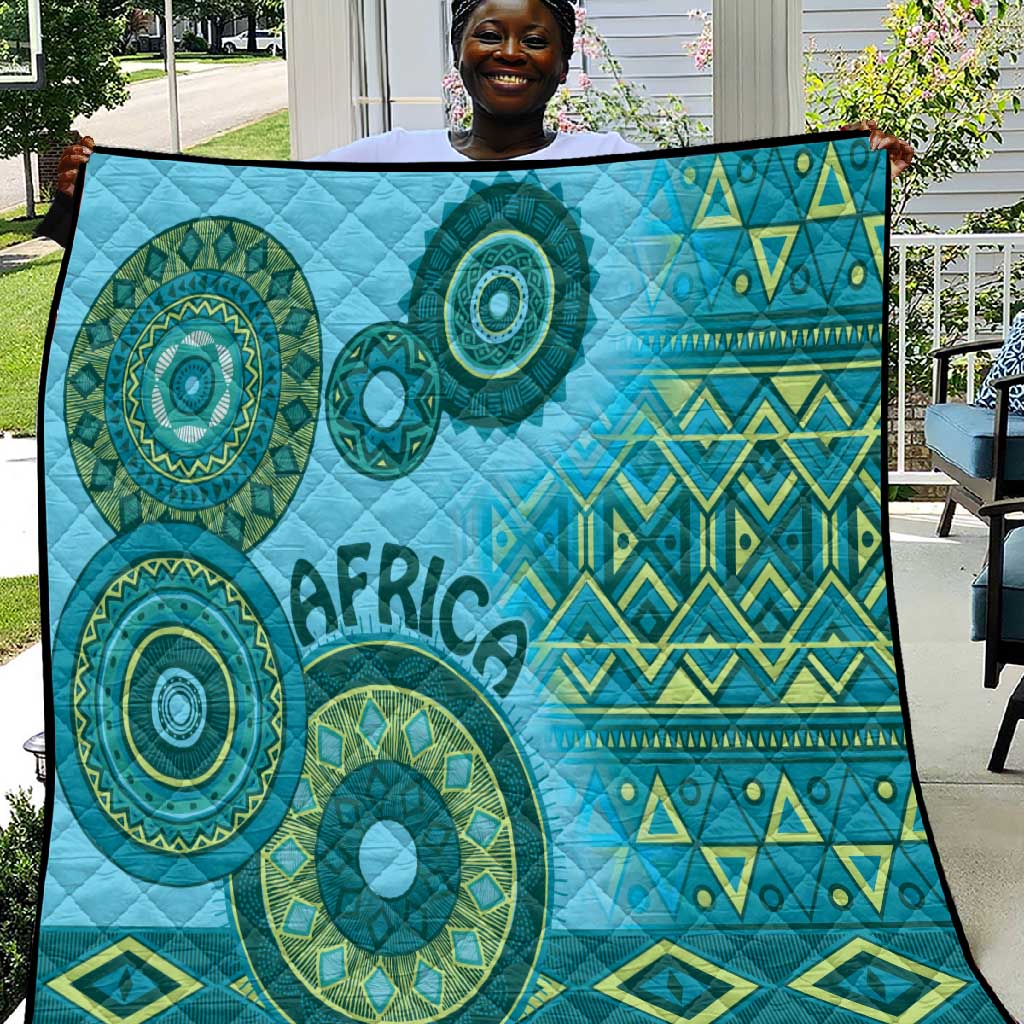 Afro Tribal Traditional Pattern Quilt Blue Motif LT9