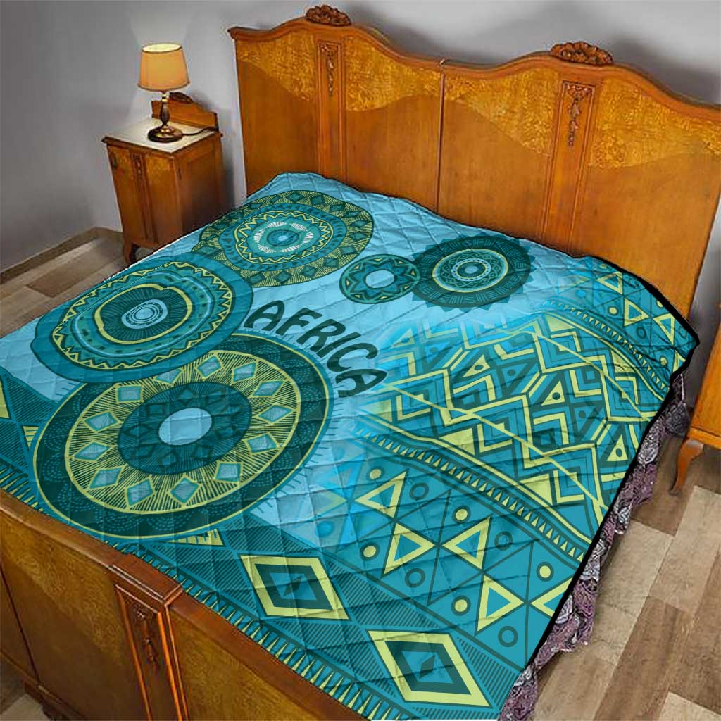 Afro Tribal Traditional Pattern Quilt Blue Motif LT9