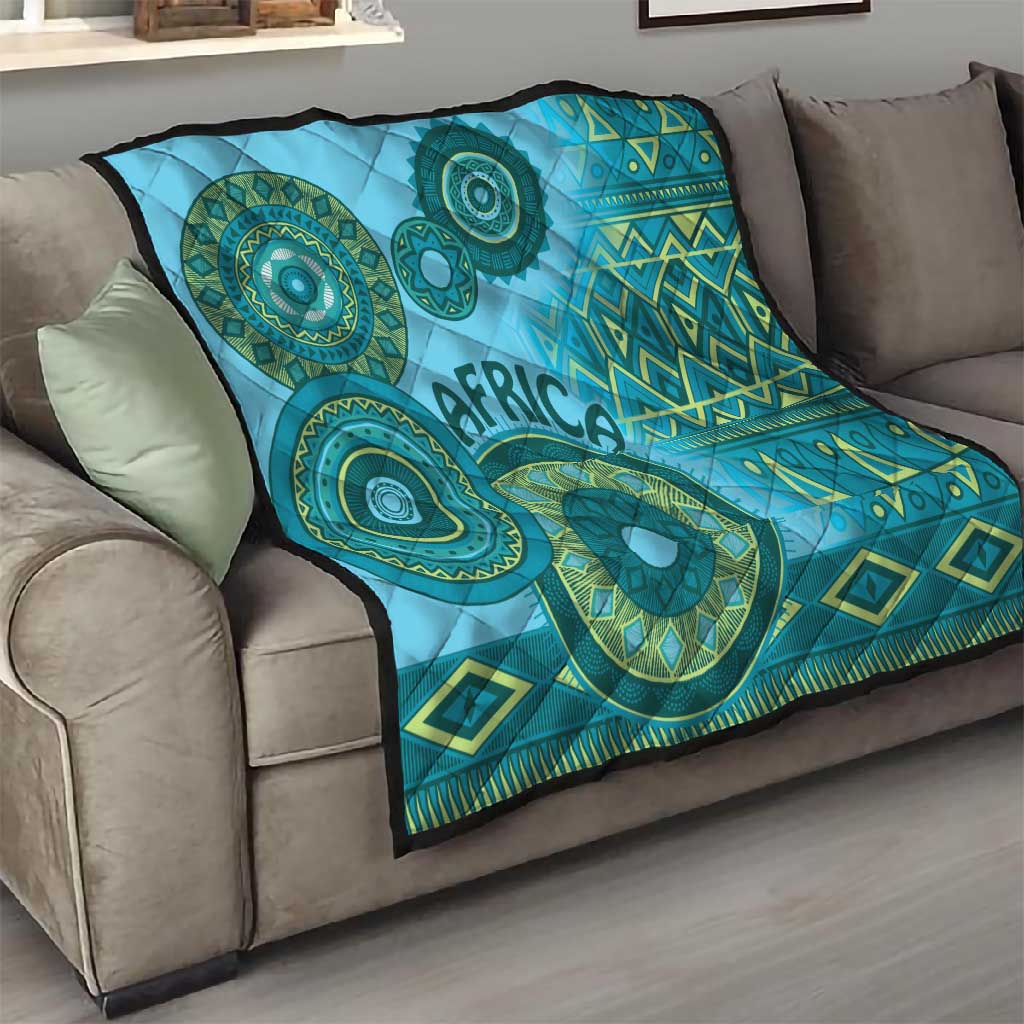 Afro Tribal Traditional Pattern Quilt Blue Motif LT9