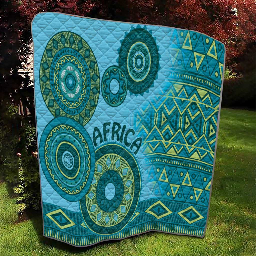 Afro Tribal Traditional Pattern Quilt Blue Motif LT9