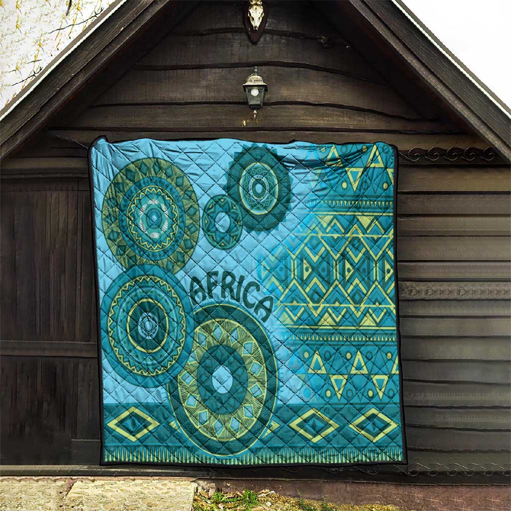 Afro Tribal Traditional Pattern Quilt Blue Motif LT9