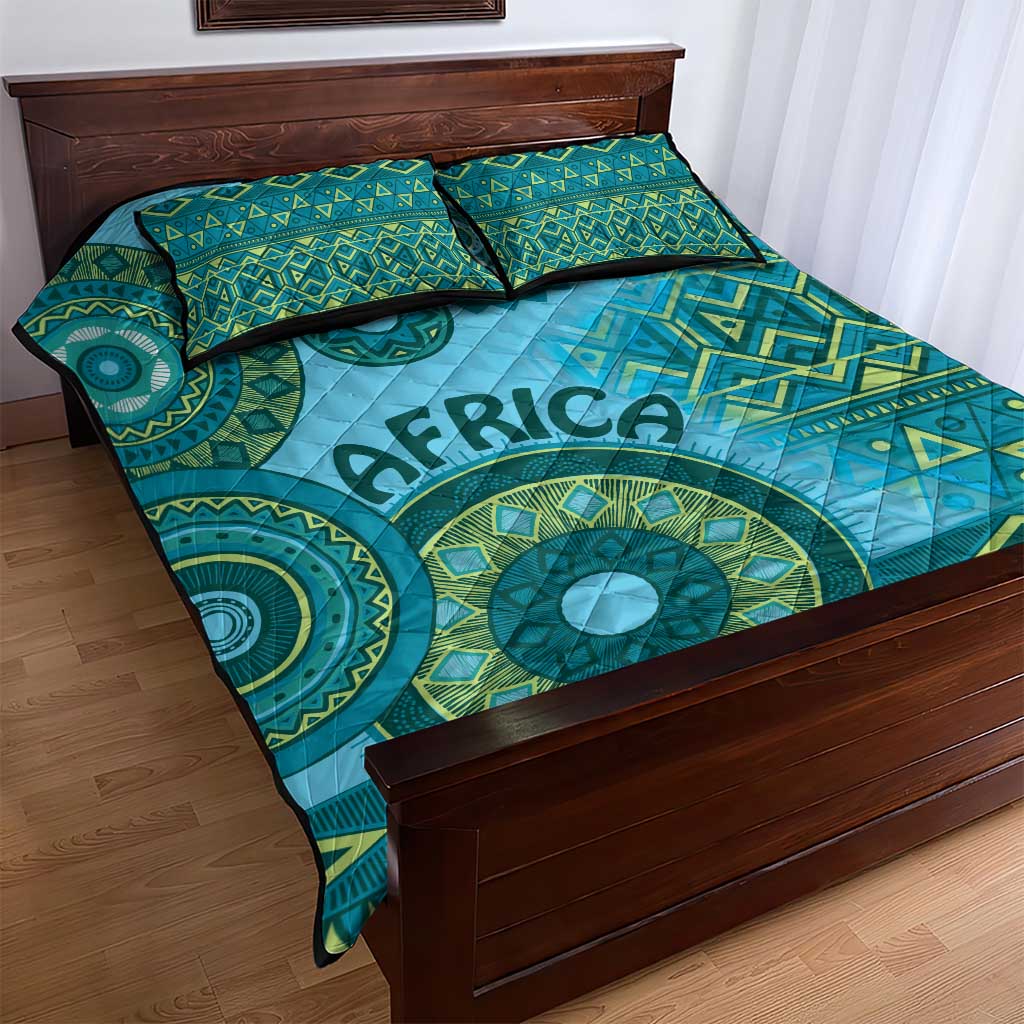 Afro Tribal Traditional Pattern Quilt Bed Set Blue Motif LT9