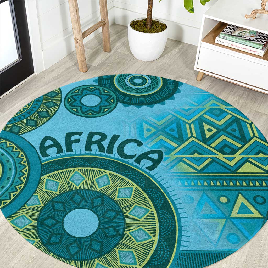 Afro Tribal Traditional Pattern Round Carpet Blue Motif LT9