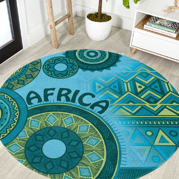Afro Tribal Traditional Pattern Round Carpet Blue Motif LT9