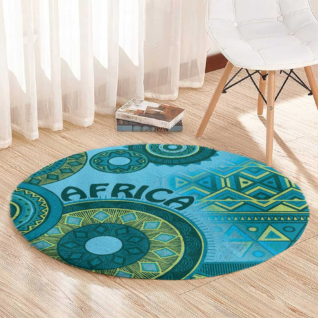Afro Tribal Traditional Pattern Round Carpet Blue Motif LT9